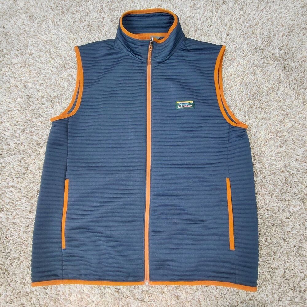 LL Bean Airlight Vest Mens Medium Blue Slightly Fitted Full Zip Up
